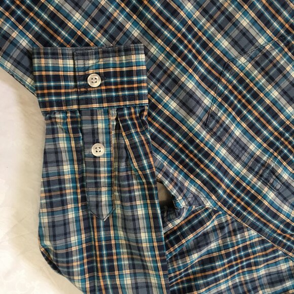 Old Navy Live Boys Button Up Dress Shirt Plaid Sz Medium (8) Blue Cotton - Picture 5 of 11